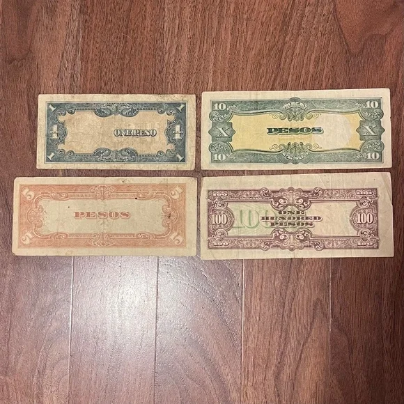 WWII Era Japanese Government Notes Used in Phillipines Set of Four 1, 5, 10, 100 - Picture 10 of 12